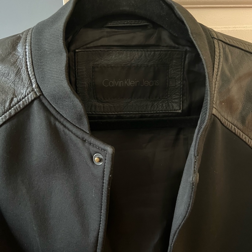 Calvin Klein Black Real Leather Varsity Jacket - Picture 4 of 5